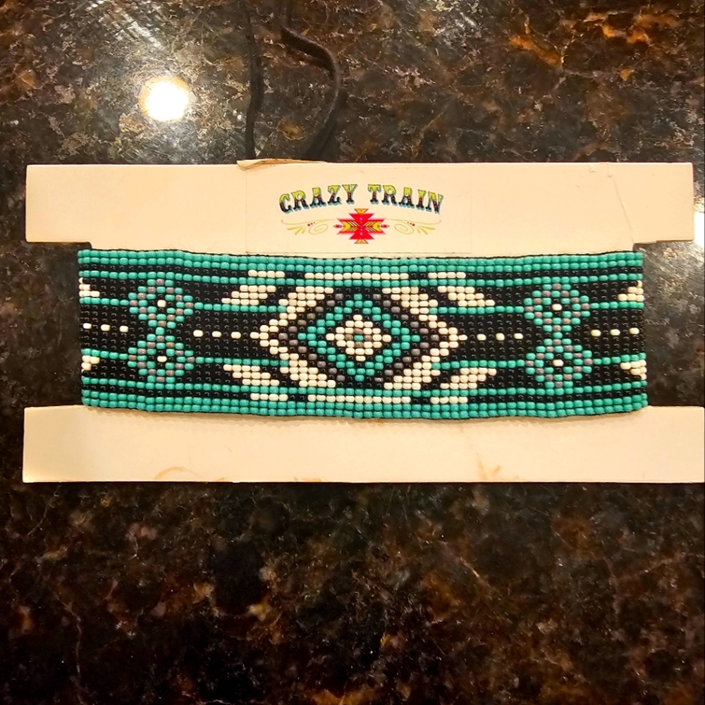 NWT Crazy Train Beaded Bracelet - Black and Turquoise